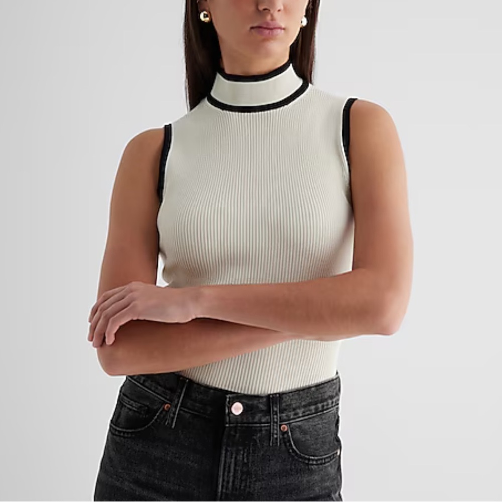 Express Silky Soft Fitted Tipped Mock Neck Sweater Tank
